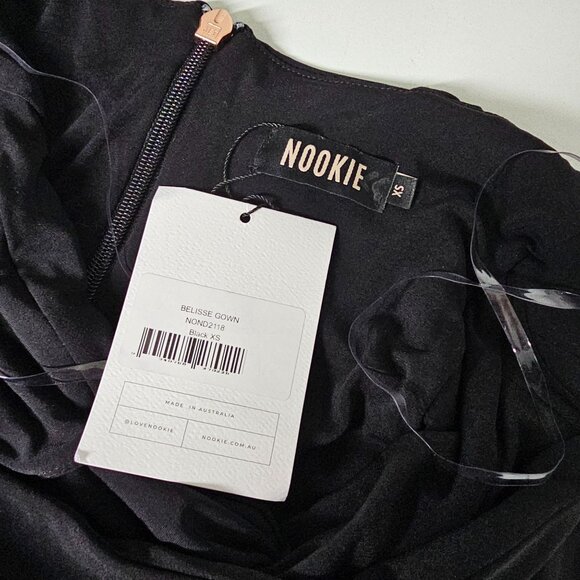 Nookie Belisse Gown Black Halter Maxi Dress Cut-Out Twist Front High-Slit XS NWT - Picture 10 of 16